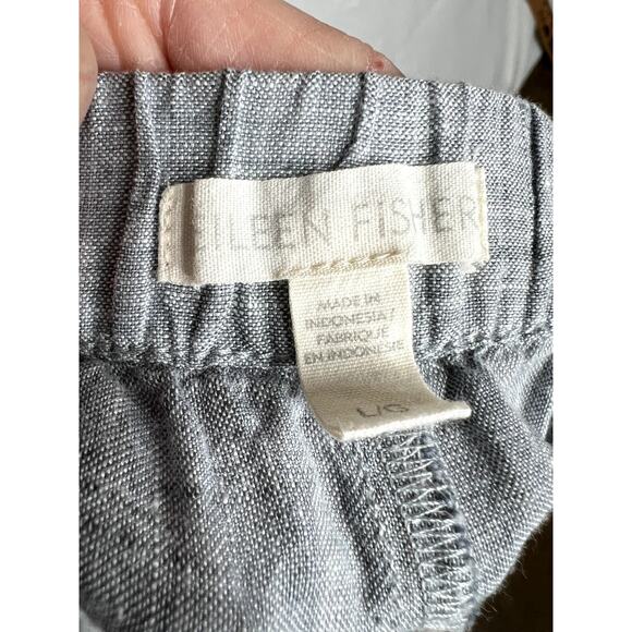 Eileen Fisher size L pants 100% organic linen gray pull-on cropped pockets - Picture 7 of 8